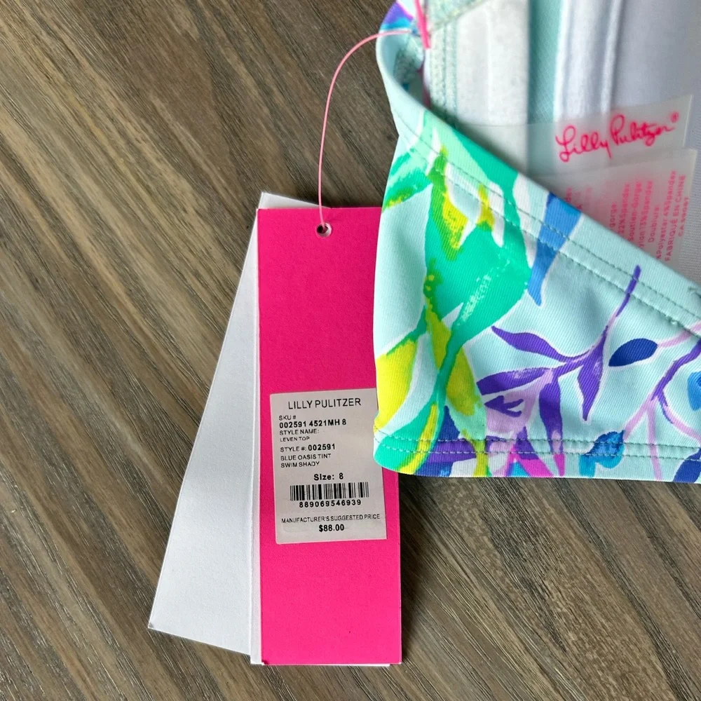 NWT Lilly Pulitzer Bikini Swim Leven Bandeau Top Blue Oasis Swim Shady Size 8 - Picture 6 of 11